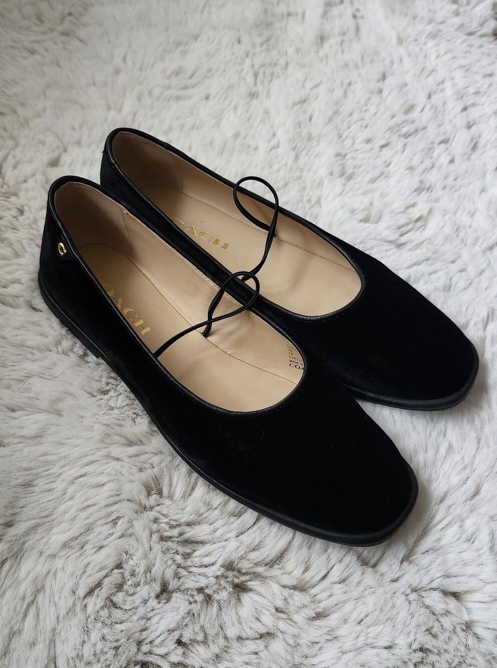 Coach Black Velvet Ballet Flats with Ankle Tie